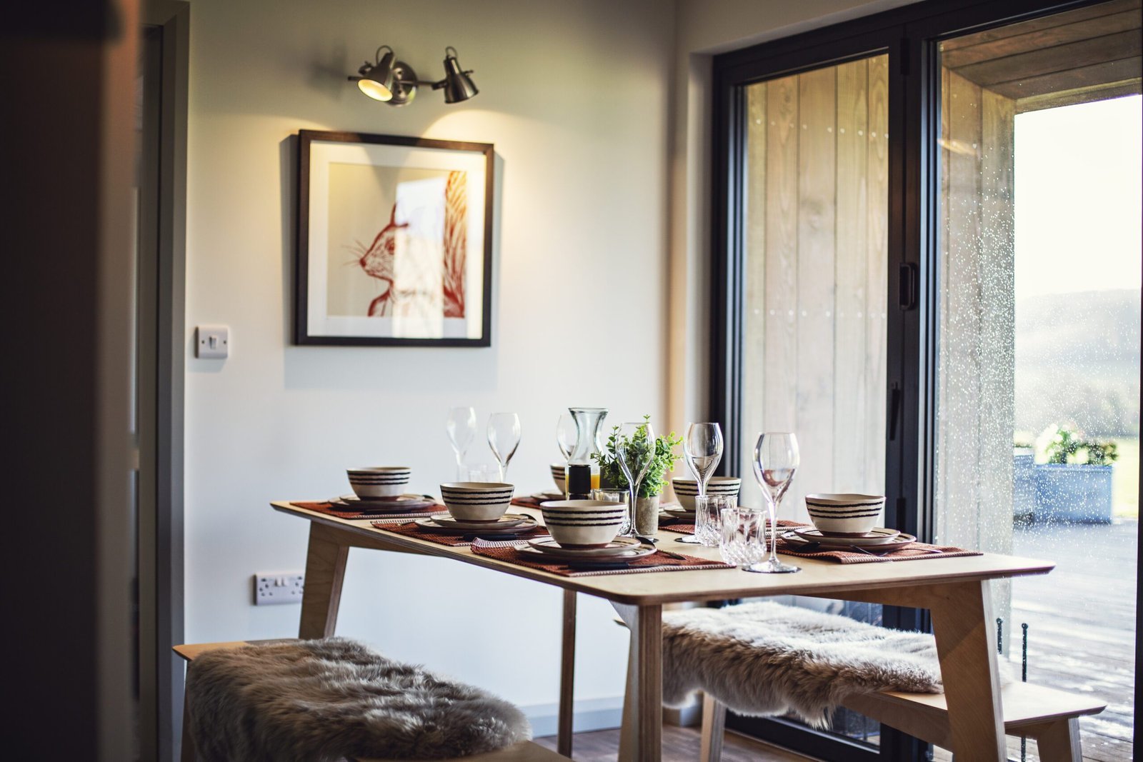 Lane End living and dining area beside the glazed doors